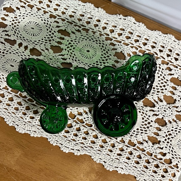 Vintage Dk Green Basket Glass Candy Dish - Picture 6 of 9